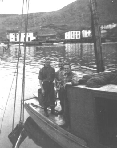 224: l-r Will Barry, Pat Lambe, Tom Barry. The boat is the 'Star of the Sea'. (circa 1960-1963)  [courtesy of Mary (Barry) Bruce]  - Will and Tom sons of Thomas Barry &amp;amp; Anne Dollimont; Pat son of Peter Lambe &amp;amp; Anne Norman